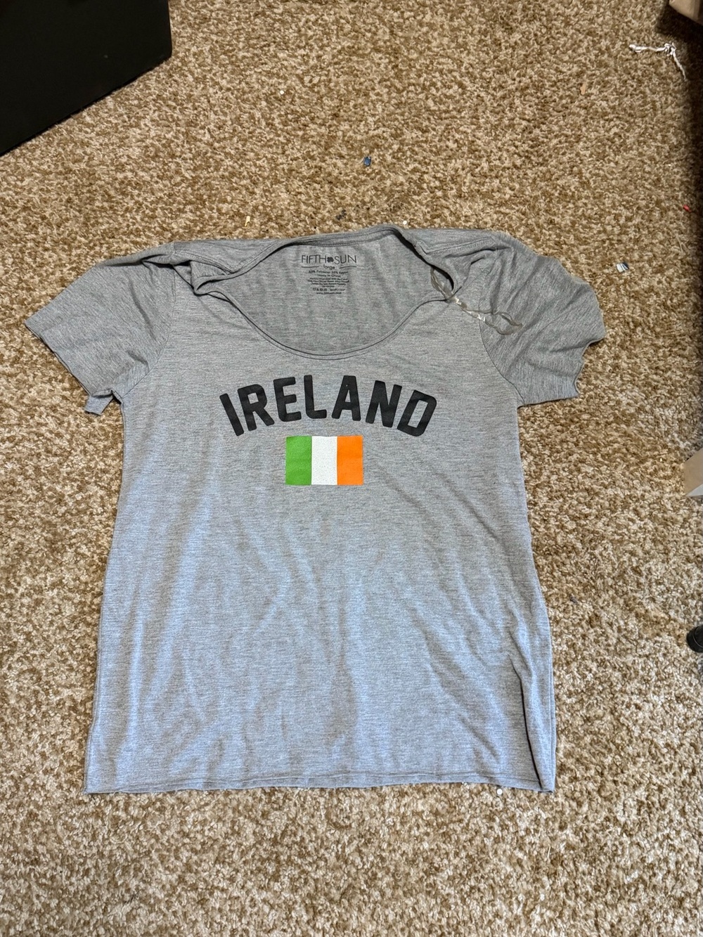 Fifth Sun Gray Scoop Neck Tee with Green & Orange Ireland Flag